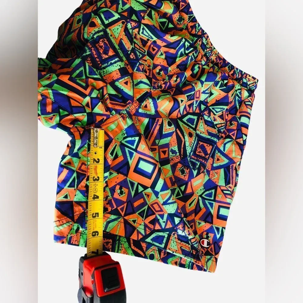 Special Edition MTV Champion All Over Geometric 90s Swim Trunks Shorts Medium.
